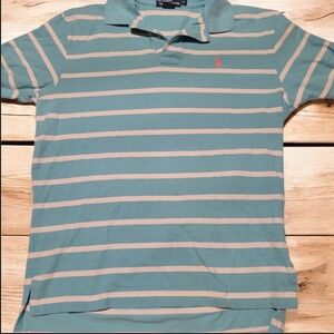 Polo Ralph Lauren Aqua Blue White Striped Polo Shirt Pink Polo Horse Size Medium